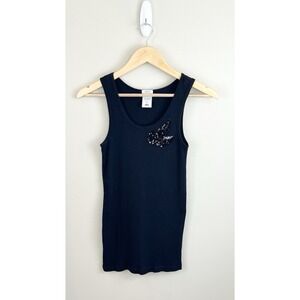 Old Navy Perfect Fit Women's Tank Top Sz M Y2K Black Embellished Sequins